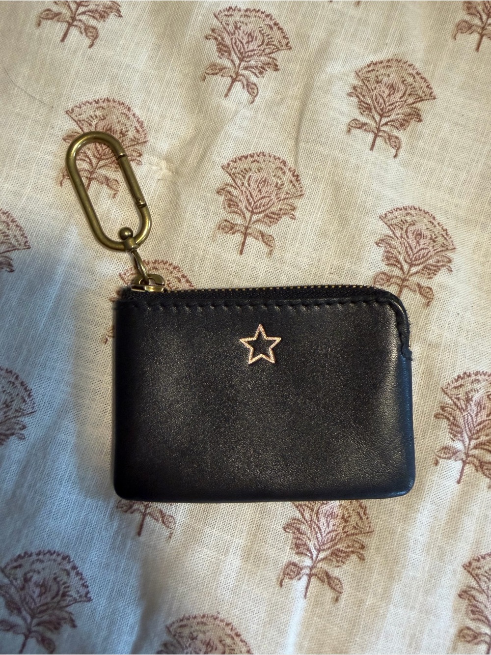 Madewell Black Leather Star Zip Key & Card Pouch